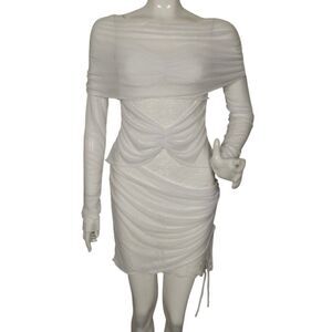 new KIM SHUI Dress, M, White, Avant Garde, Mesh/Lace, Ruched, long Slv, REVOLVE
